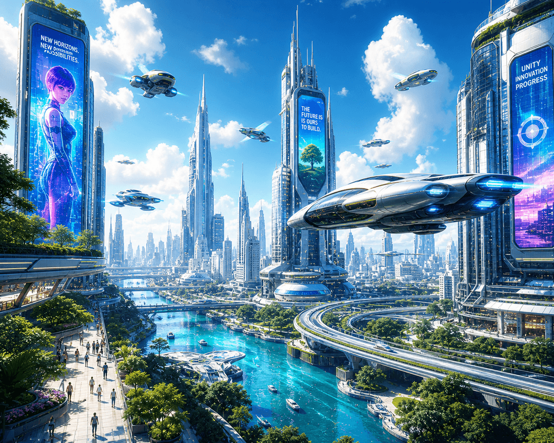 futuristic city with neon lights
